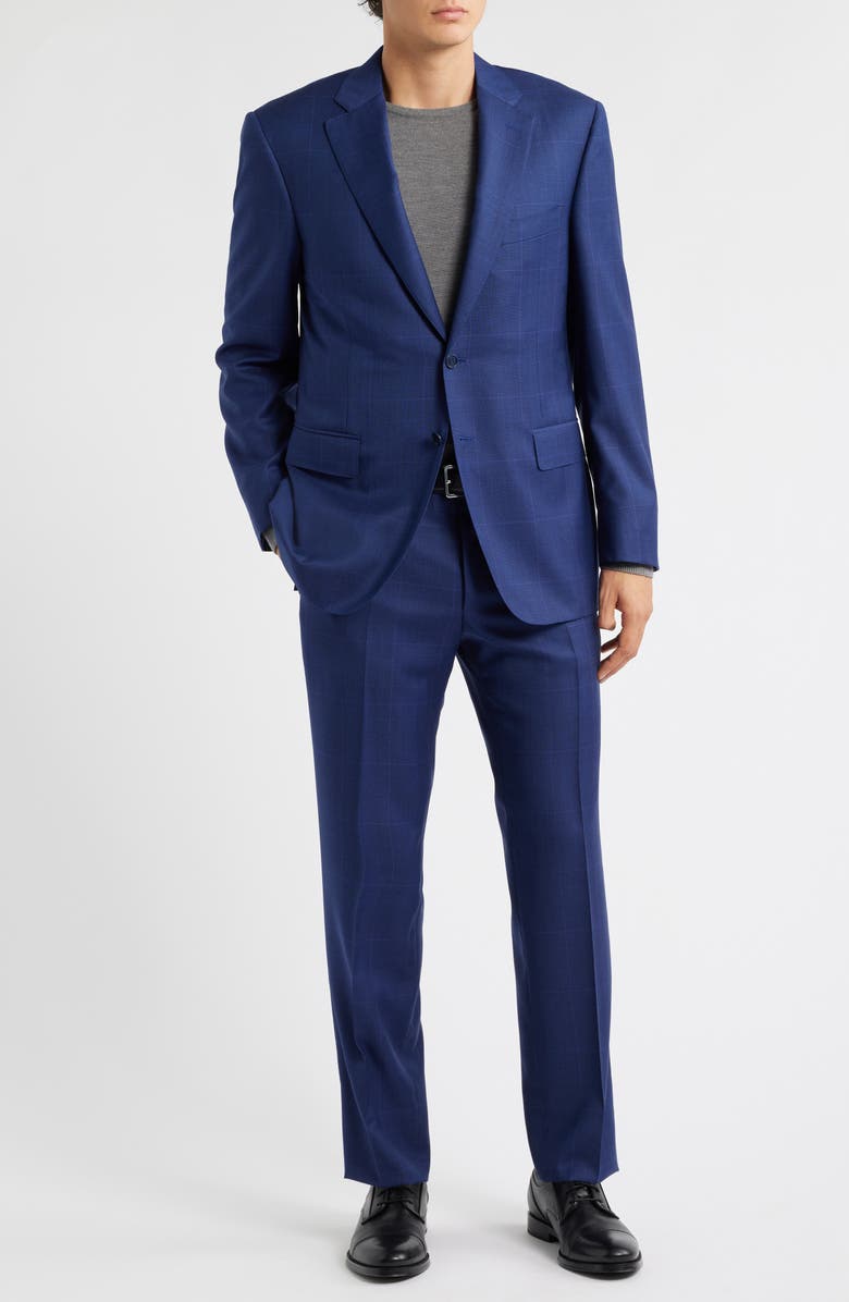 Canali Siena Regular Fit Medium Blue Glen Check Super 130s Wool Suit, Main, color, Bright Blue