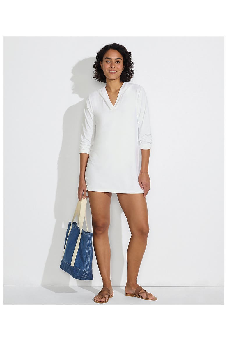 Cotton Jersey Long Sleeve Hooded Swim Cover-up Dress, Alternate, color, White