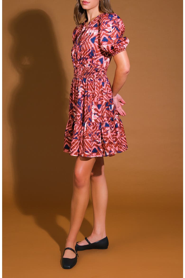 Print Puff Sleeve Minidress, Alternate, color, BROWN NAVY