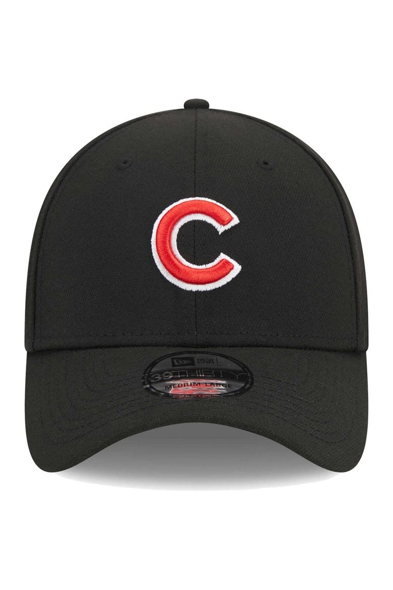 Men's New Era Black Chicago Cubs Logo 39THIRTY Flex Hat, Alternate, color, Black