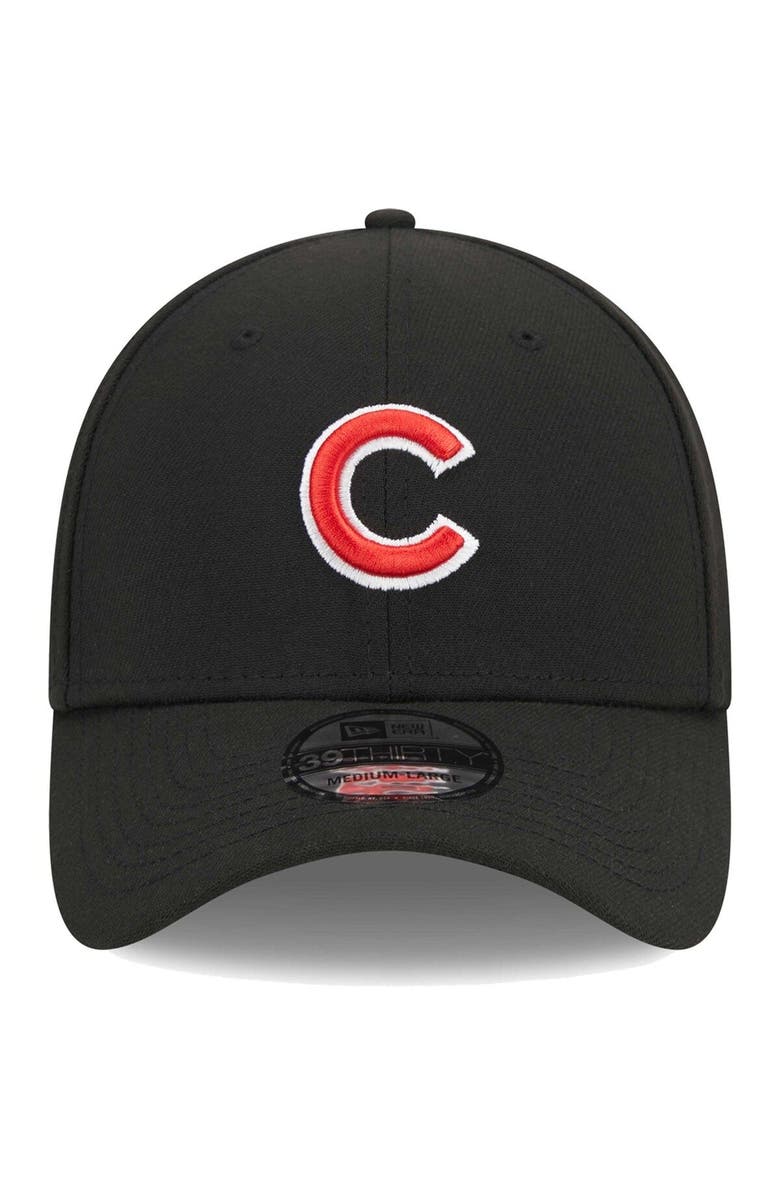 New Era Men's New Era Black Chicago Cubs Logo 39THIRTY Flex Hat, Alternate, color, Black