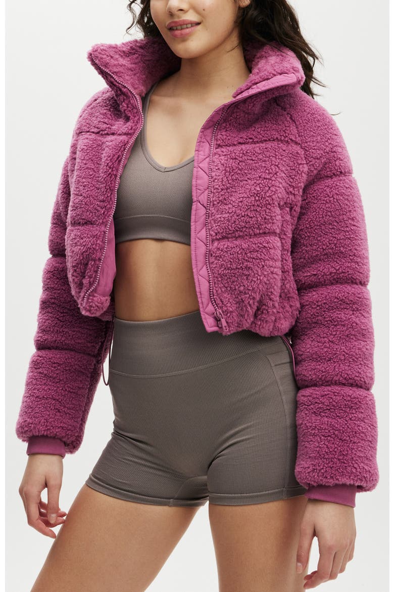 Women's Active The Mother Puffer Cropped Soft Fleece Jacket, Main, color, RED VIOLET