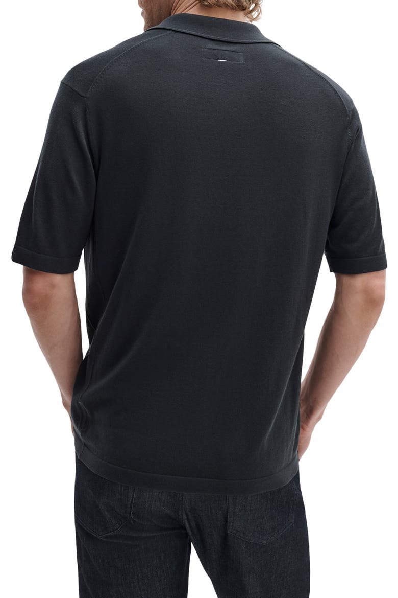 Conrad Silk & Cotton Johnny Collar Polo, Alternate, color, BLACK
