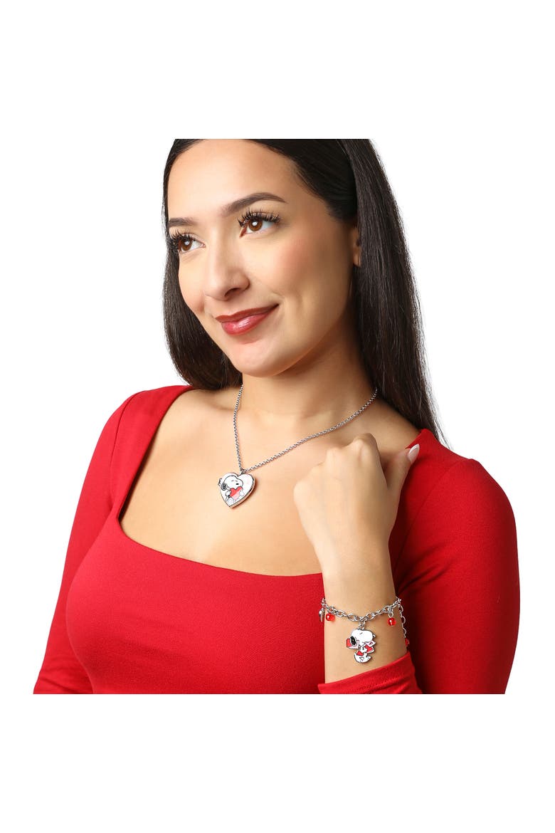 Snoopy Heart Letter Charm Bracelet, Alternate, color, Silver