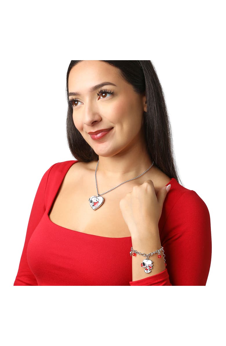 PEANUTS Snoopy Heart Letter Charm Bracelet, Alternate, color, Silver