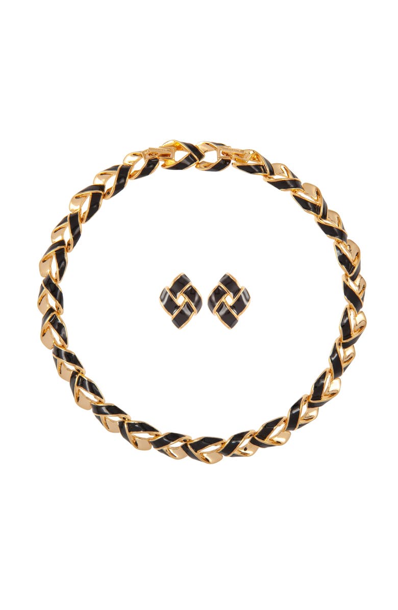 Susan Caplan 1990s Vintage D'Orlan Black Enamel Necklace and Earrings Set, Main, color, D'orlan