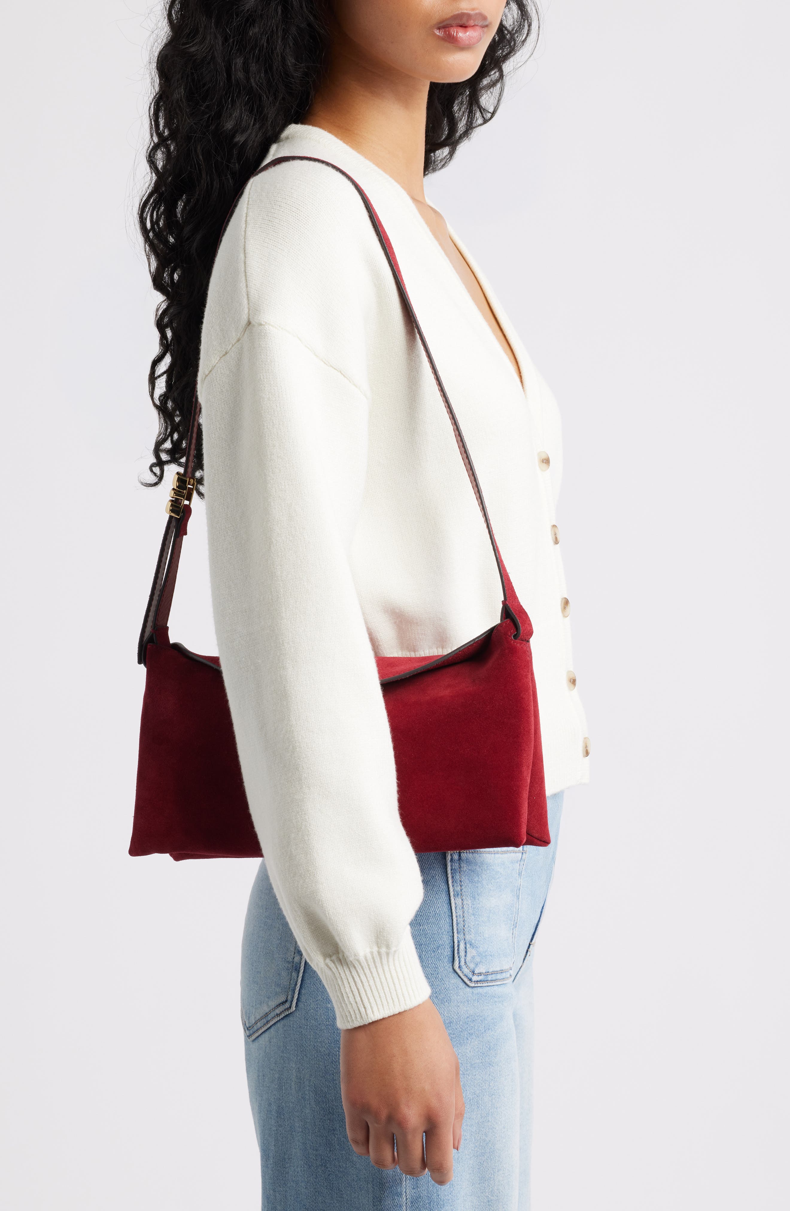 The Date Night Suede Shoulder Bag, Alternate, color, GARNET STONE