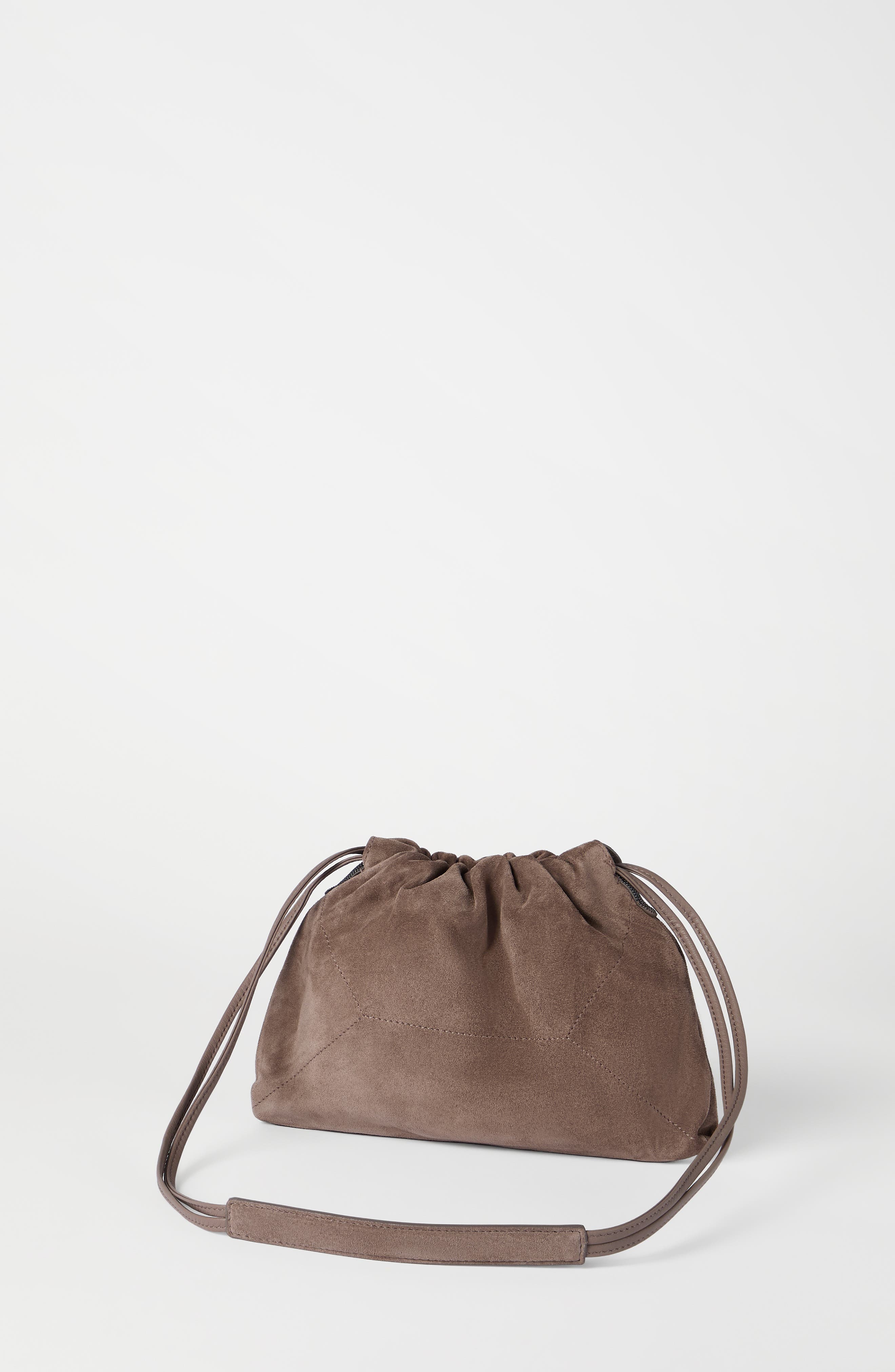 Brunello Cucinelli Suede BC Duo pouch bag, Alternate, color, Brown