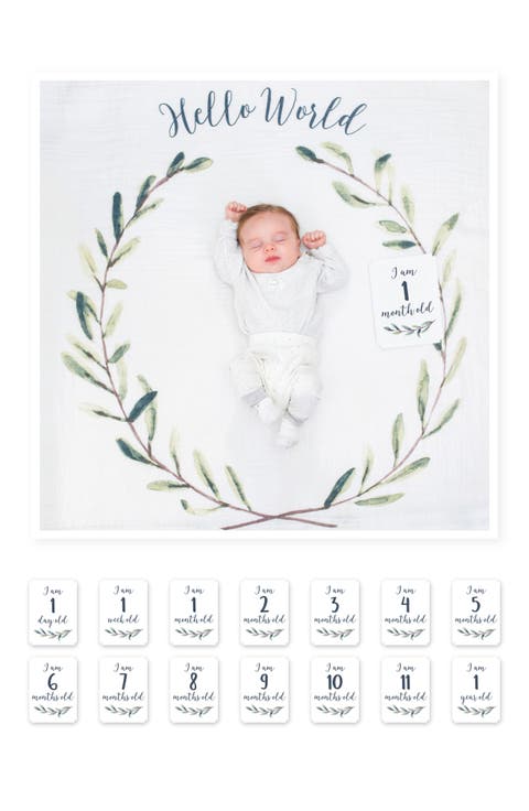 Baby's First Year Hello World Muslin Blanket & Milestone Card Set (Baby)