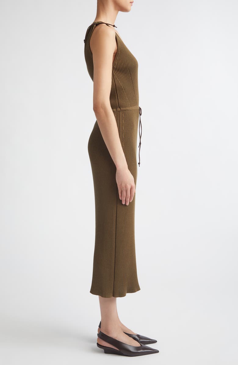 Max Mara Drawstring Cotton Blend Rib Sweater Dress, Alternate, color, Mud