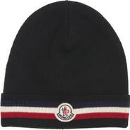 Moncler Tricolor Stripe Ribbed Wool Beanie