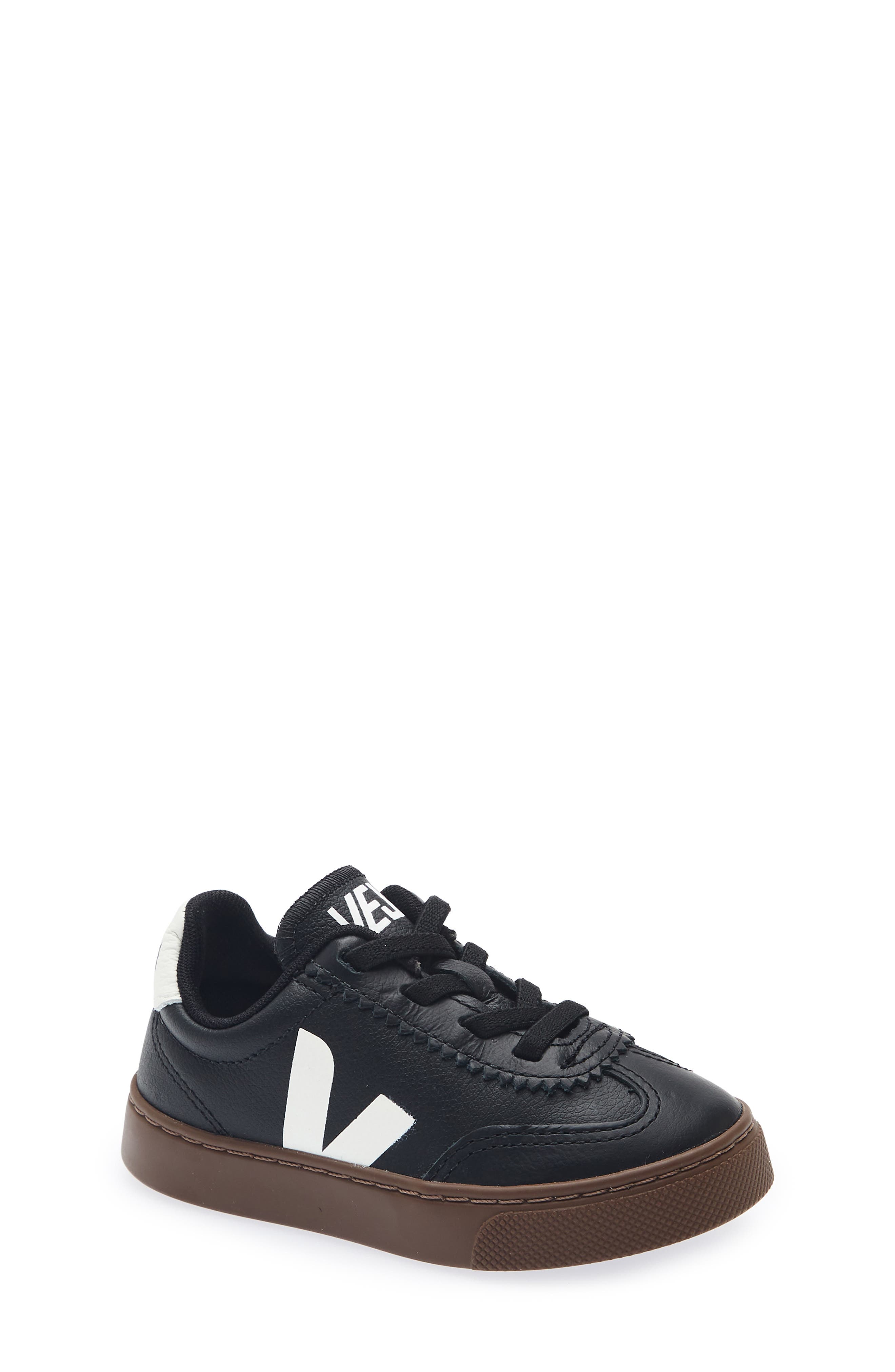 Kids' Volley Elastic Lace Sneaker, Main, color, BLACK WHITE BARK