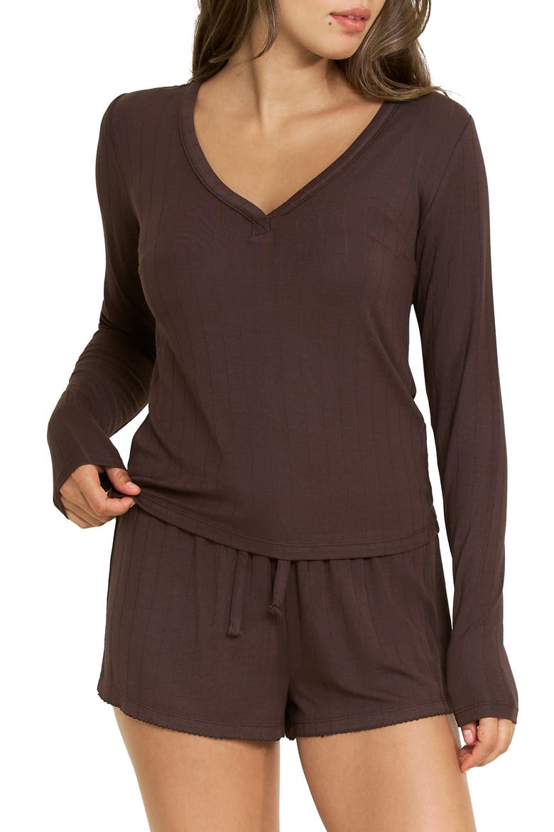 Cloud Modal Long Sleeve Henley, Main, color, CHOCOLATE