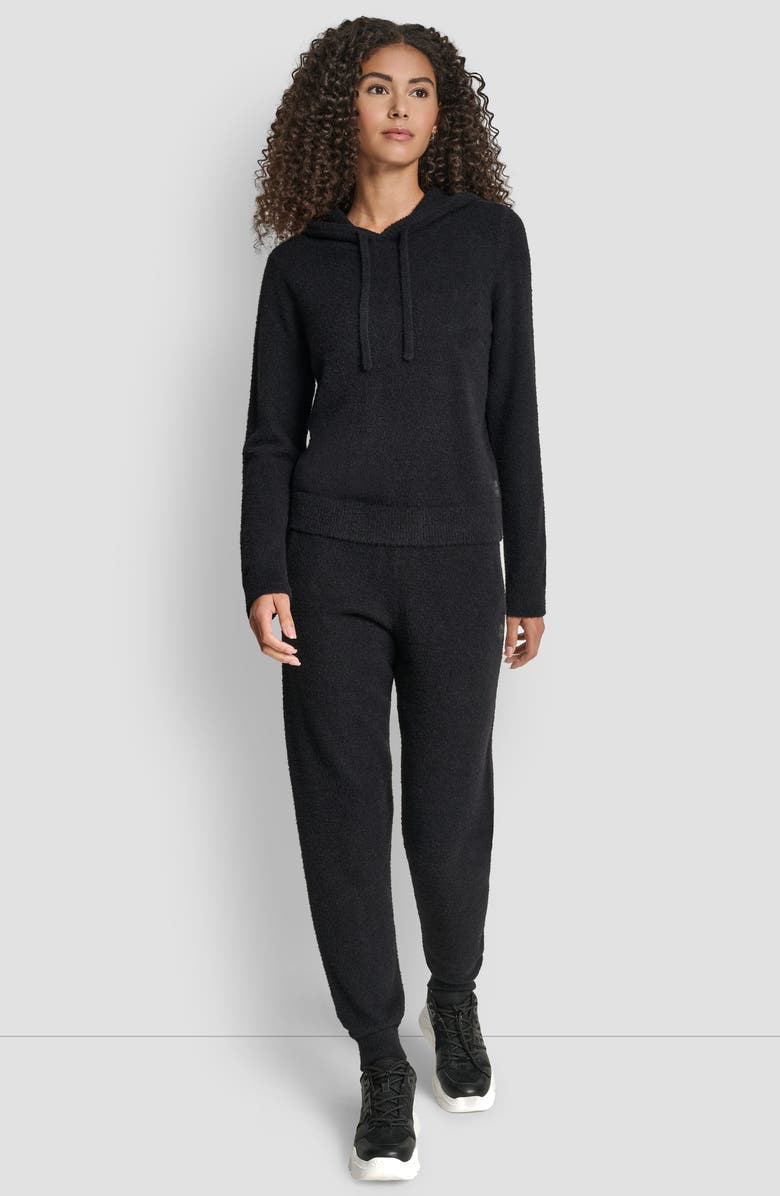 DKNY Feather Yarn Hooded Sweater, Alternate, color, Black