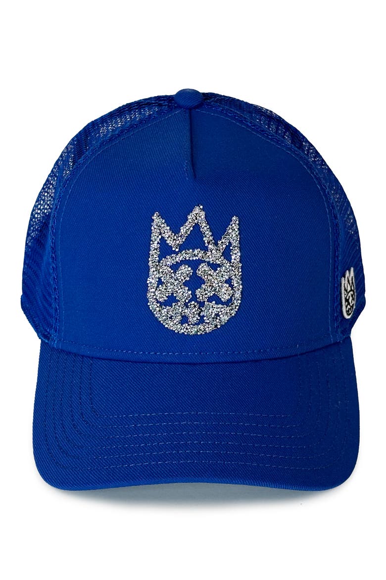 Crystal Shimuchan Logo Trucker Hat, Alternate, color, BLUE