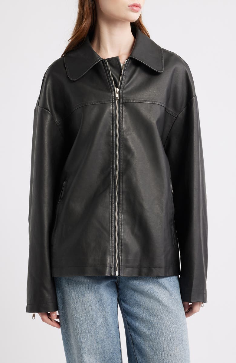 Princess Polly Napolean Faux Leather Jacket, Alternate, color, Black