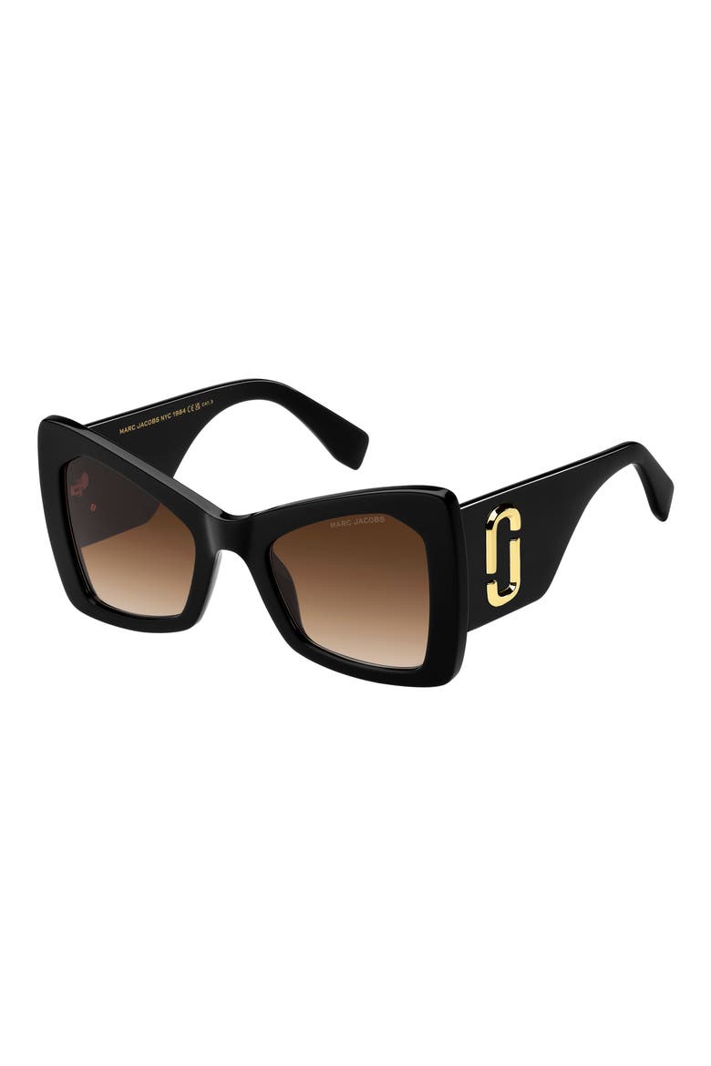 52mm Gradient Butterfly Sunglasses, Alternate, color, BLACK/ BROWN SF