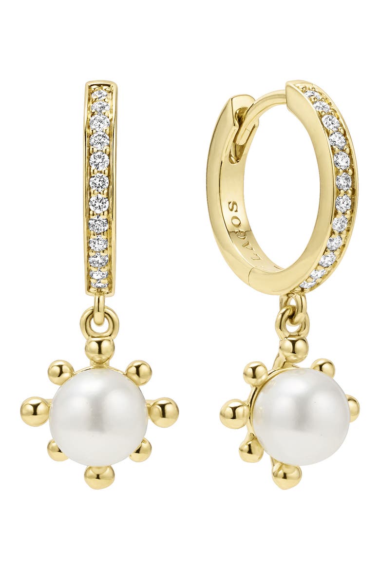 18K Luna Fleur Pearl & Diamond Drop Hoop Earrings, Alternate, color, GOLD