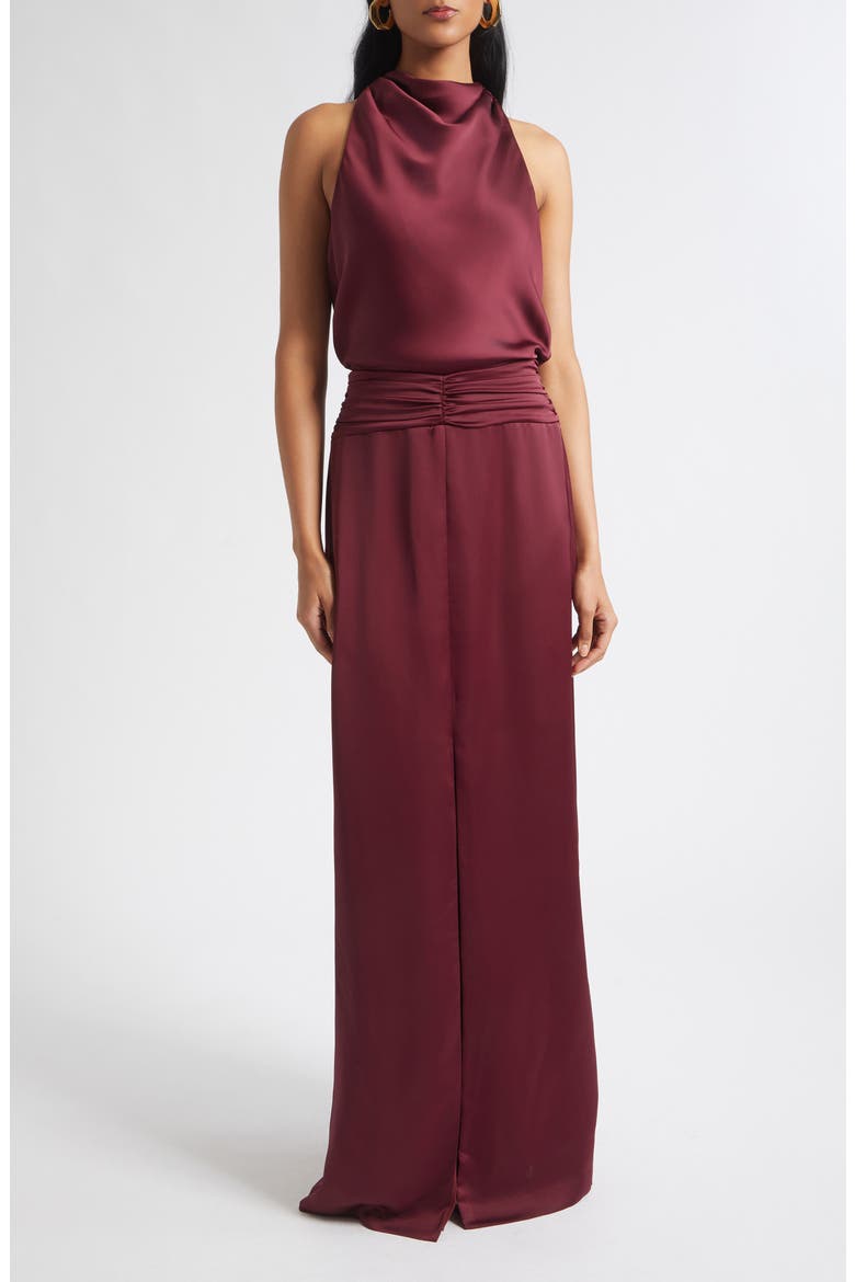 Charmayne Sleeveless Satin Gown, Main, color, CRANBERRY