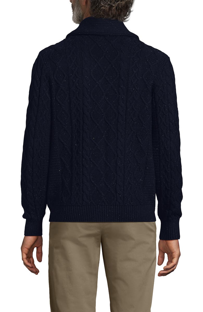 Lands' End Cotton Blend Cable Shawl Cardigan Sweater, Alternate, color, Highlands Navy Donegal