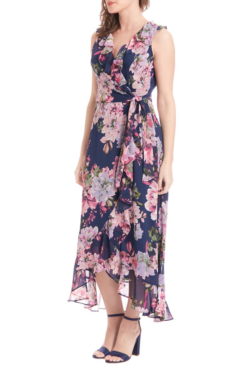 London Times Floral Chiffon Dress, Alternate, color, Navy Fuchsia