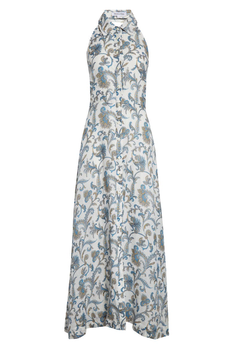 Mackey Paisley Halter Neck Sleeveless Ramie Shirtdress, Alternate, color, DOVE MULTI