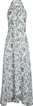 Veronica Beard Mackey Paisley Halter Neck Sleeveless Ramie Shirtdress