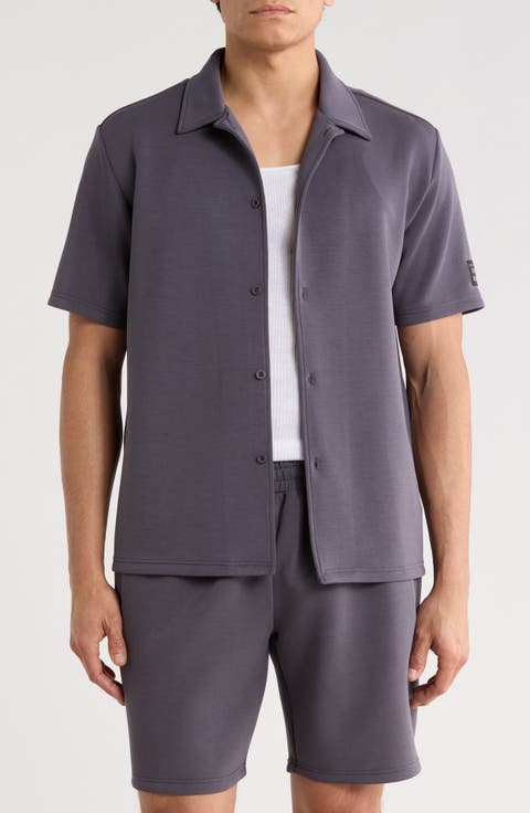 Sueded Scuba Short Sleeve Button-Up Shirt