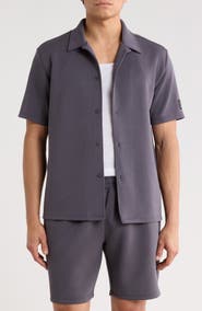 FLEECE FACTORY Sueded Scuba Short Sleeve Button-Up Shirt