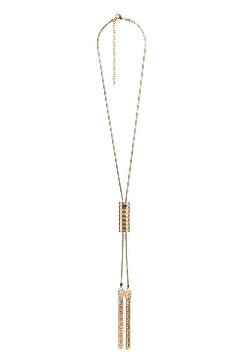 Long Brass Tassel Necklace, Alternate, color, gold