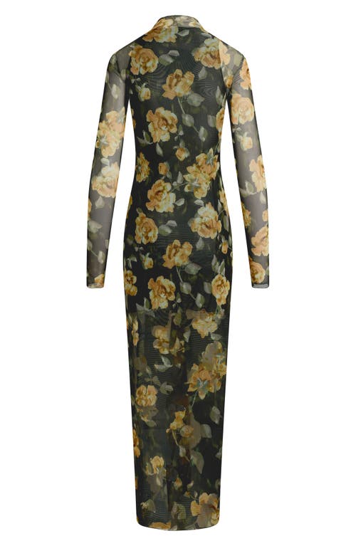 Favorite Daughter The Sheer Fantasy Floral Long Sleeve Mesh Maxi Dress In Green