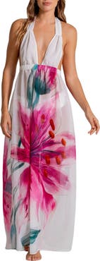 Cosita Linda Floral Print Halter Maxi Dress