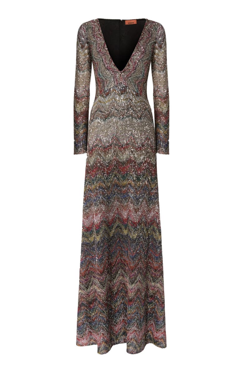 Missoni Long Dress With V-neck And Zigzag Pattern, Alternate, color, Multicoloured