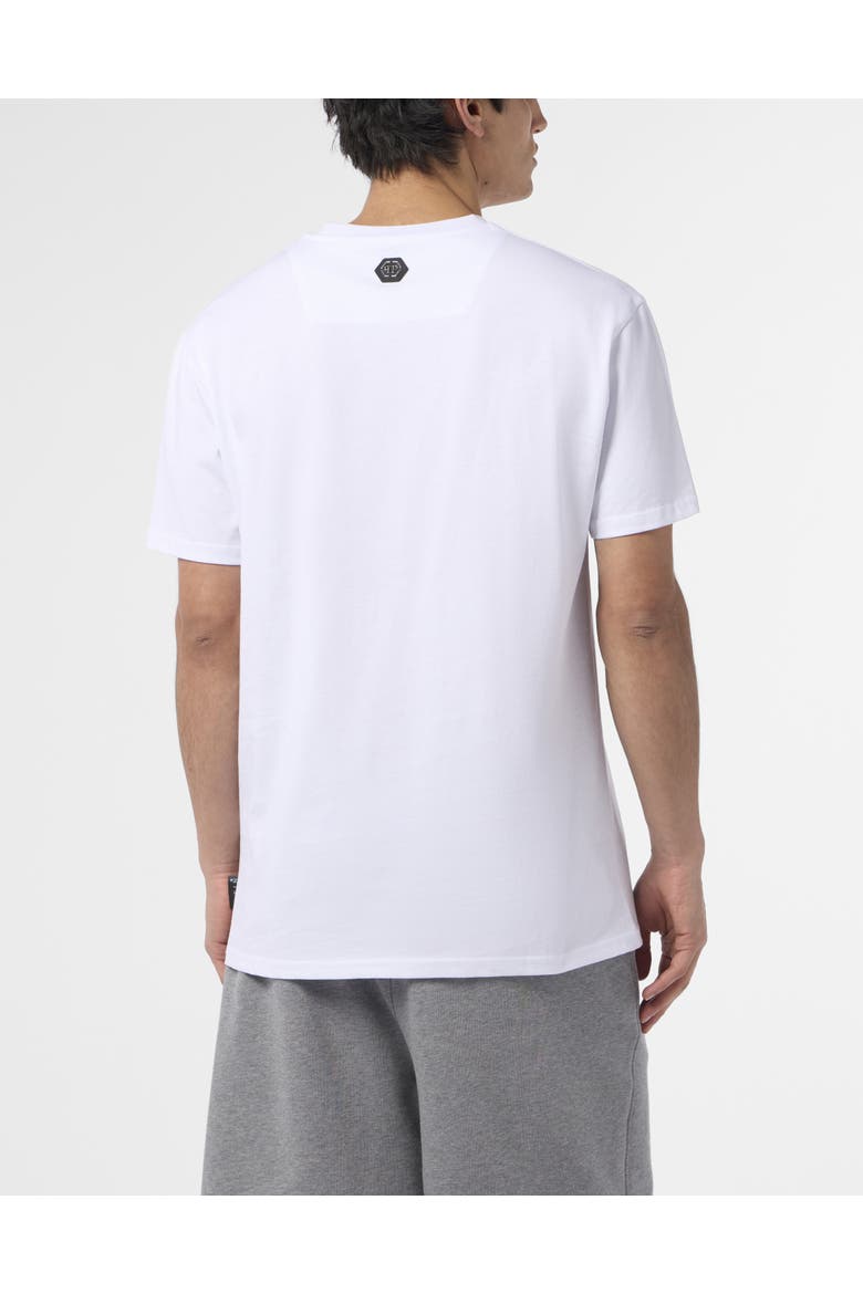 Round Neck T-Shirt Skull Logo Line Men, Alternate, color, white