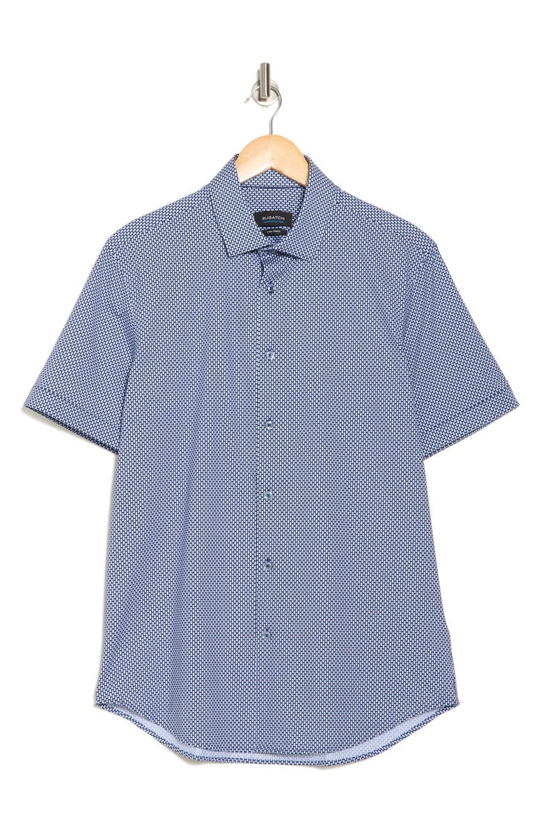 Bugatchi Geo Print Short Sleeve Stretch Cotton Button-Up Shirt, Alternate, color, 