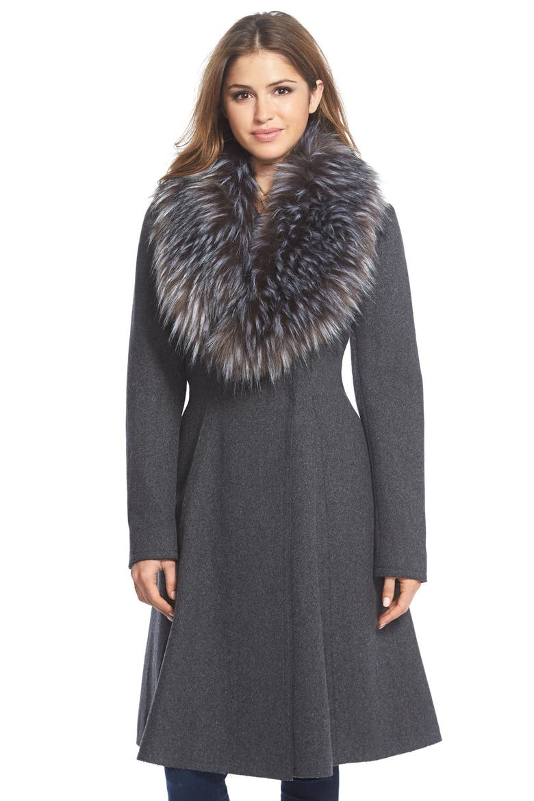 'Serena' Faux Fur Collar Wool Blend Fit & Flare Coat, Main, color, CHARCOAL