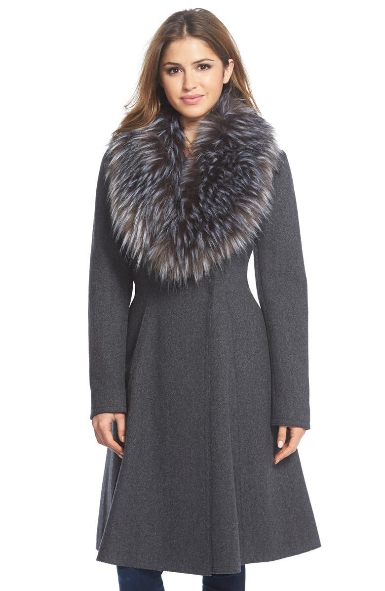 Vera Wang 'Serena' Faux Fur Collar Wool Blend Fit & Flare Coat, Main, color, 