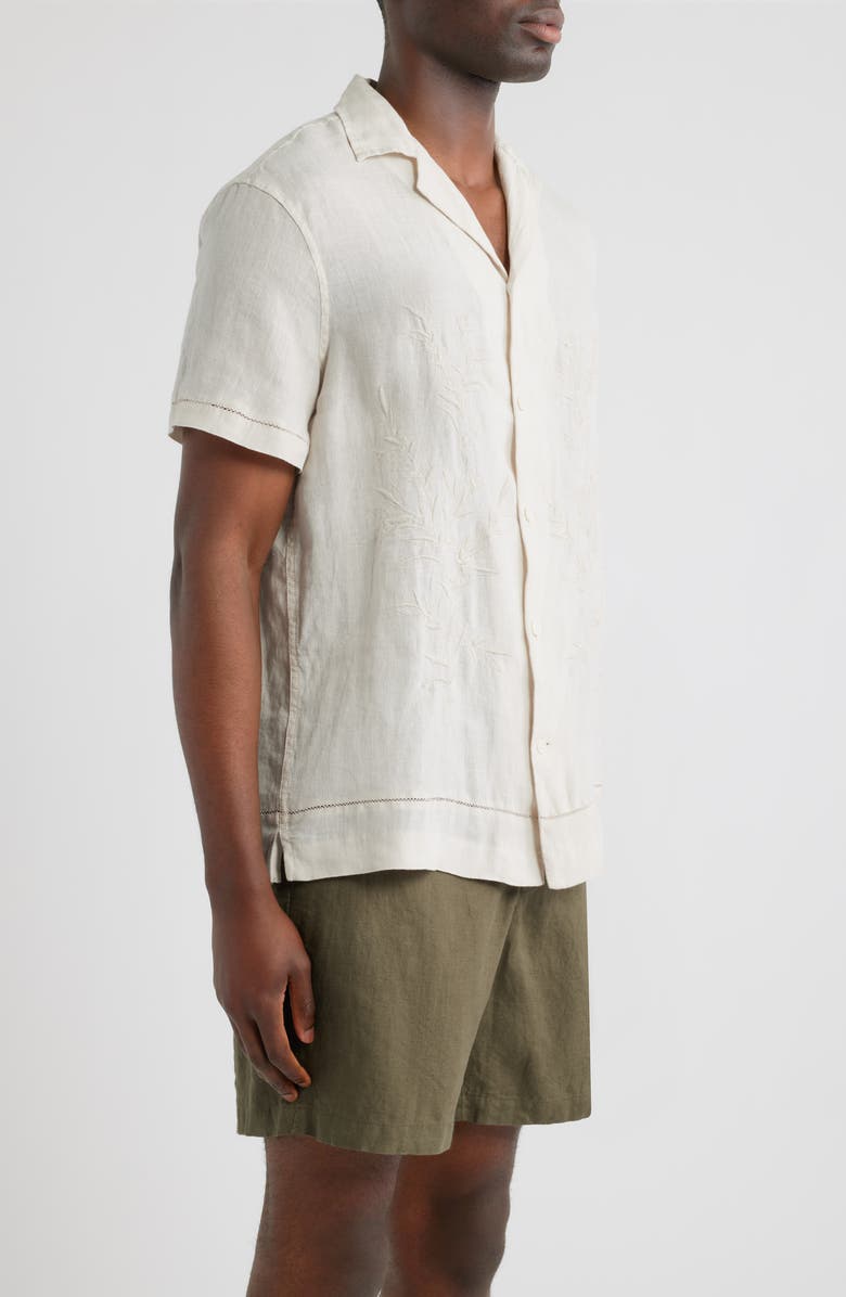 Nordstrom Embroidered Linen Camp Shirt, Alternate, color, Grey Nola Embroidery