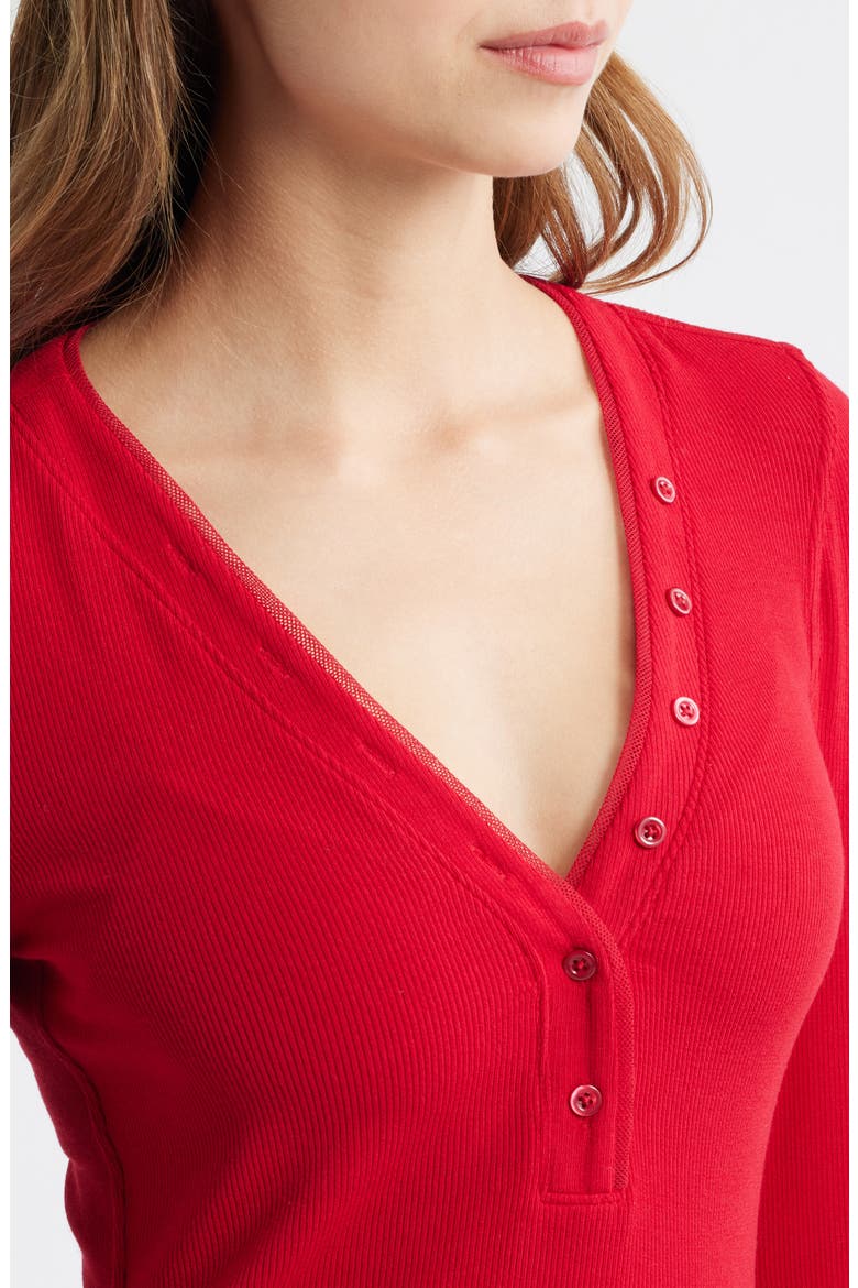 The Mesh Trim Rib Henley, Alternate, color, BRIGHT RASPBERRY