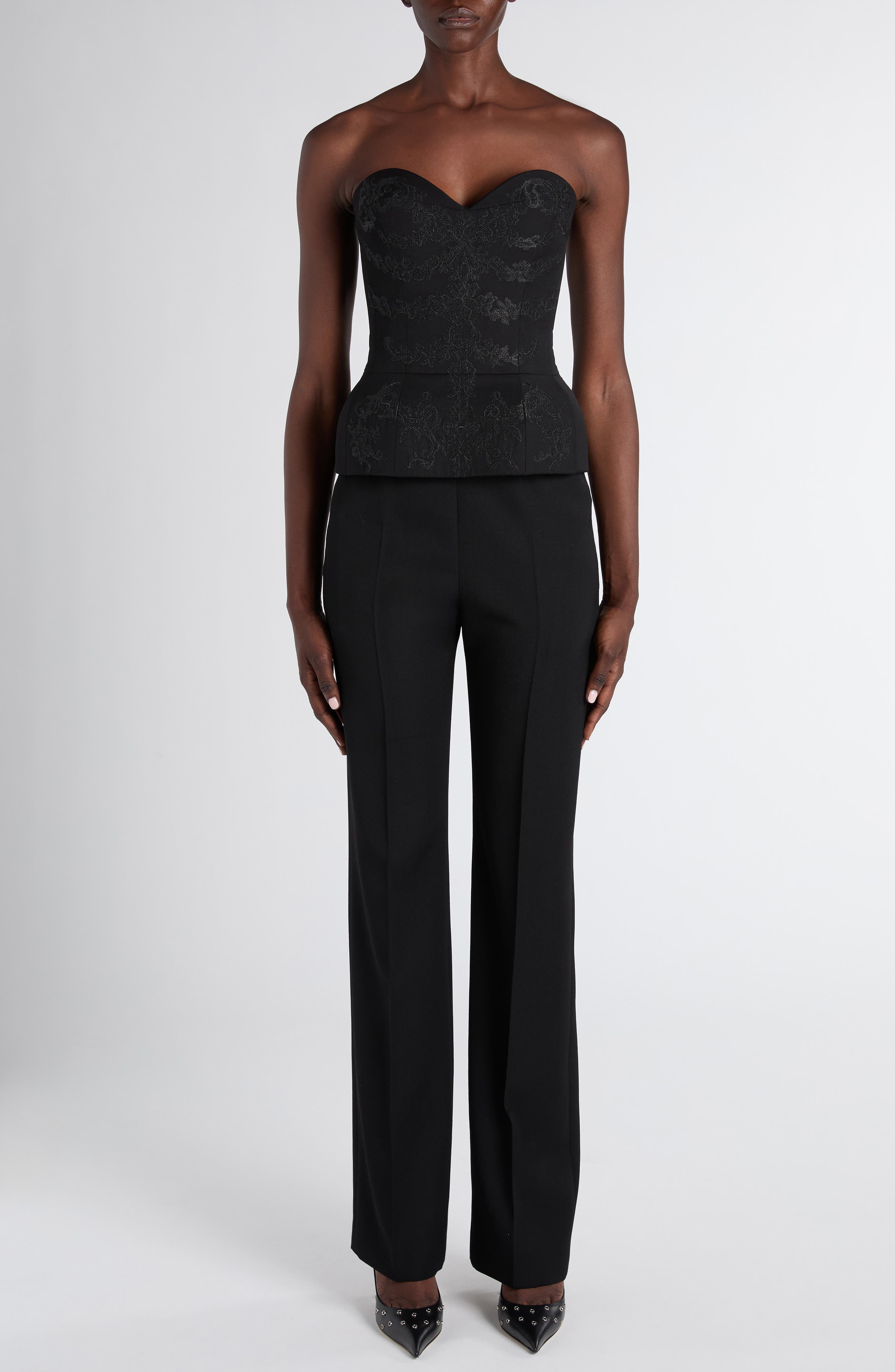 Embroidered Structured Wool Peplum Corset - image 2