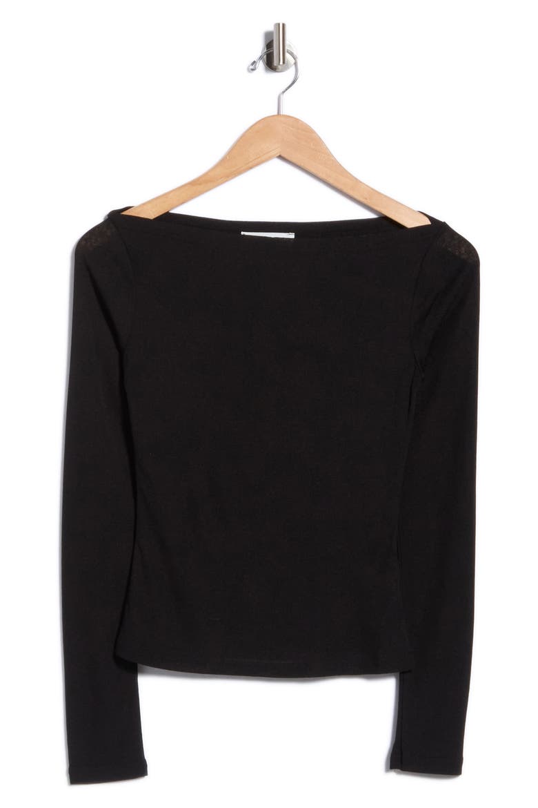 Boat Neck Long Sleeve Top, Main, color, BLACK