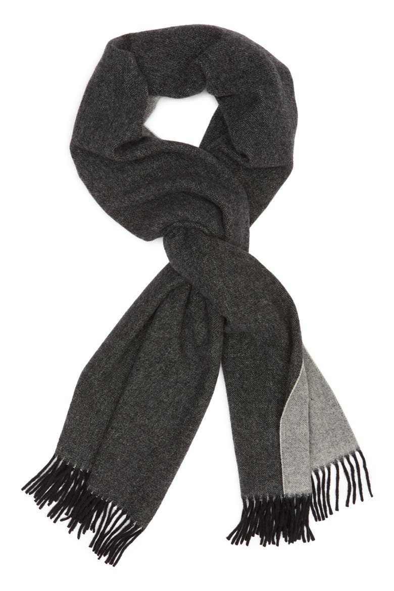 Two Tone Woven Wool Scarf, Alternate, color, BLACK