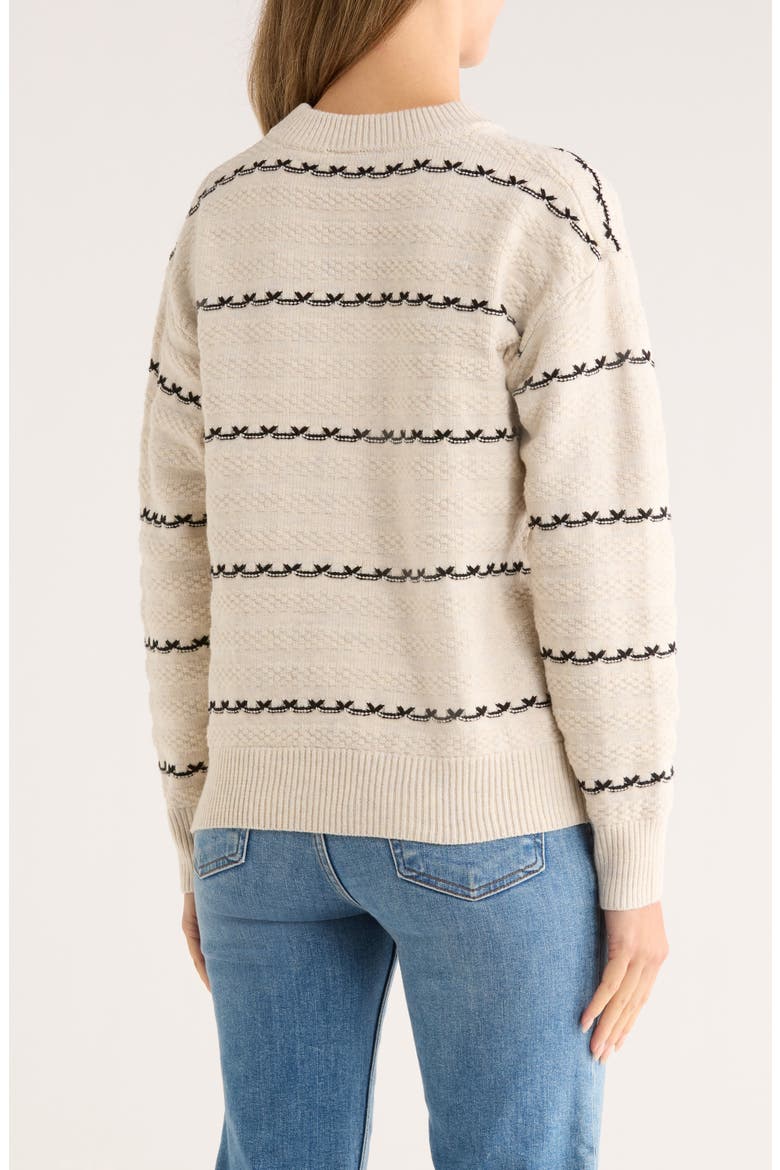 Textured Stripe Crewneck Sweater, Alternate, color, LIGHT OATMEAL/ BLACK