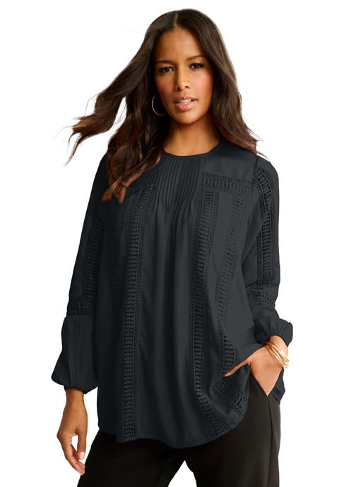 Lace-Trim Blouson-Sleeve Top (Plus)