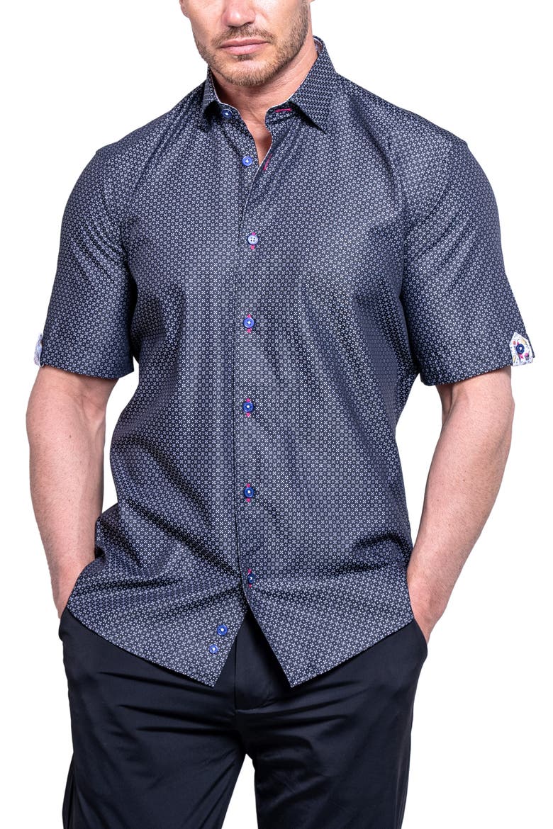 Galileo Resistance0100 Black Short Sleeve Cotton Button-Up Shirt, Alternate, color, BLACK