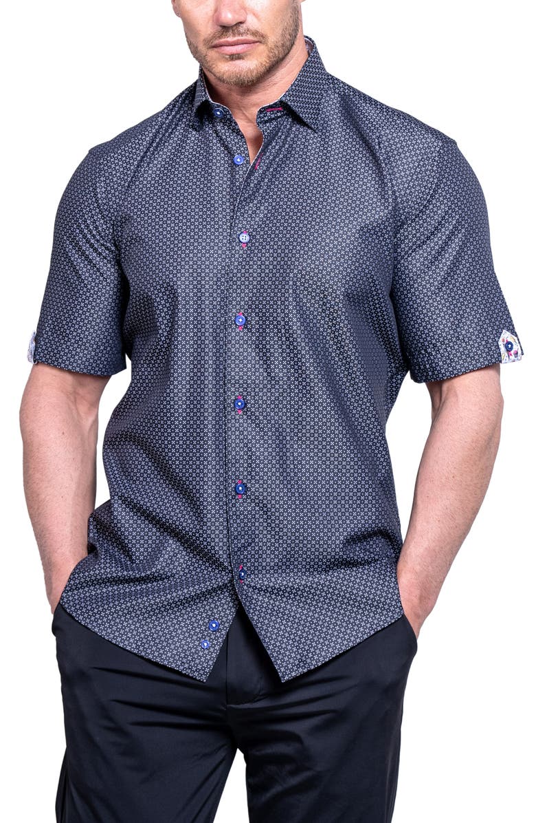 Maceoo Galileo Resistance0100 Black Short Sleeve Cotton Button-Up Shirt, Alternate, color, Black