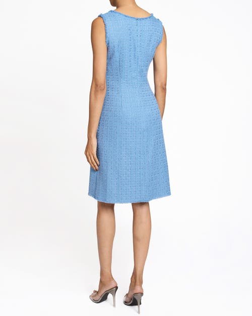 Santorelli Sleeveless Fringe-trim Shimmer Tweed Dress In Marine Blue
