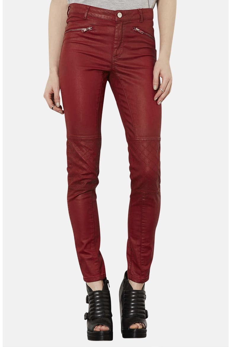 Coated Skinny Biker Pants, Main, color, RED