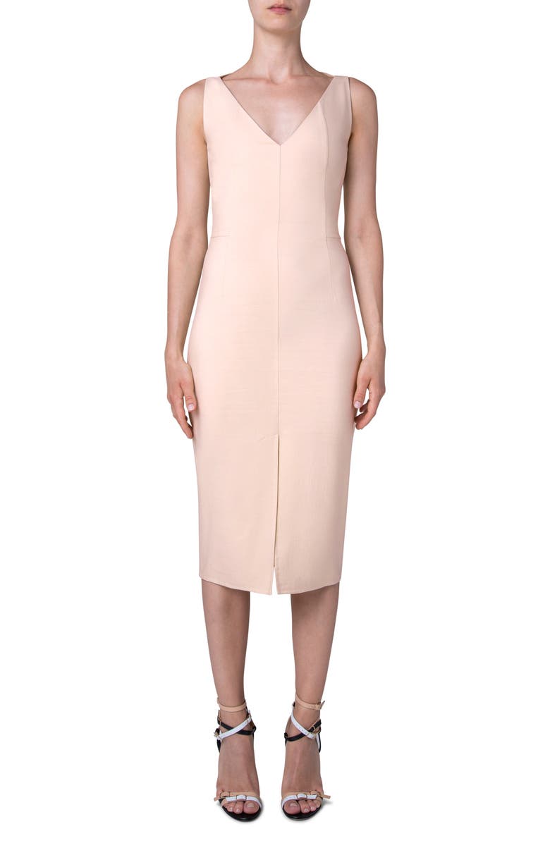 Akris V-Neck Sleeveless Cotton Blend Midi Dress, Main, color, 