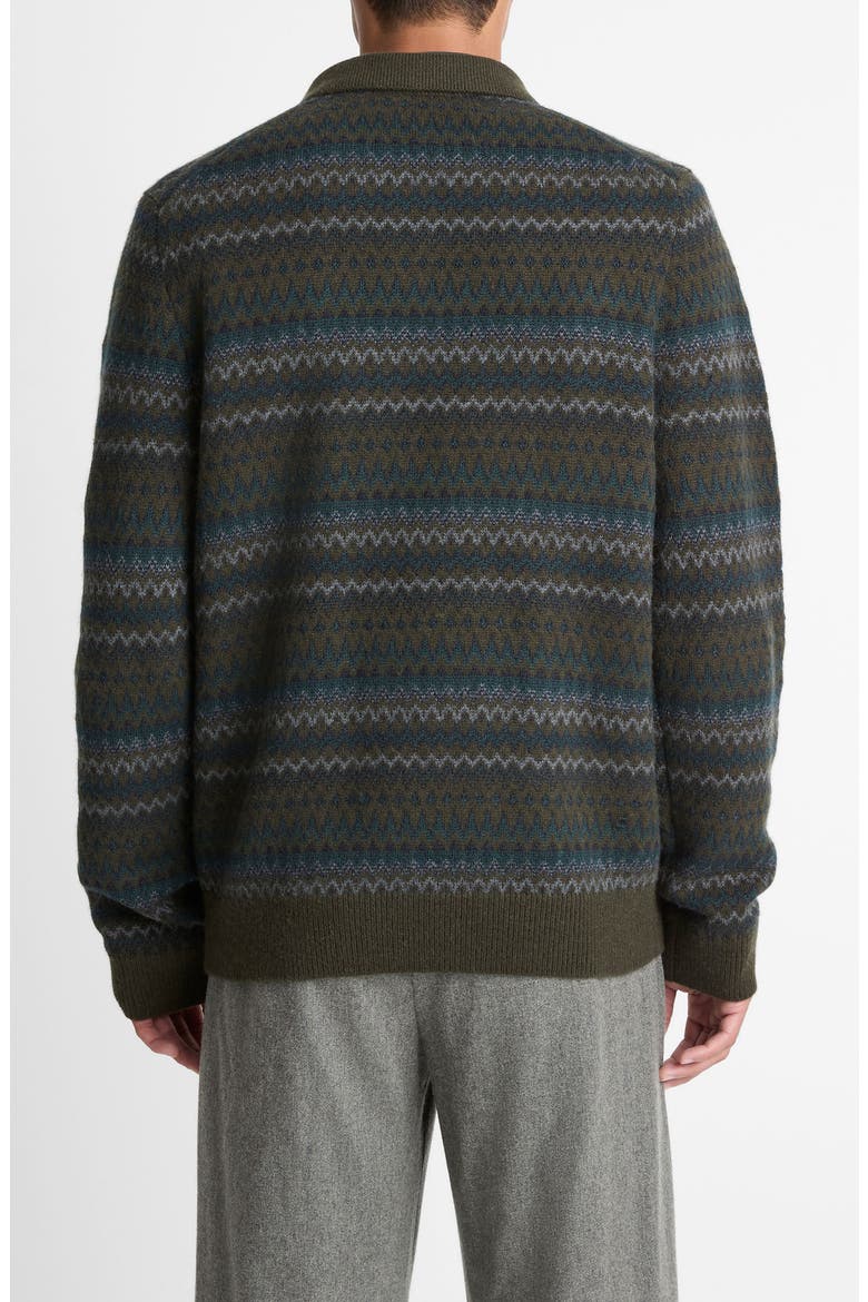 Fair Isle Wool & Cashmere Johnny Collar Polo Sweater, Alternate, color, DARK LEAF COMBO